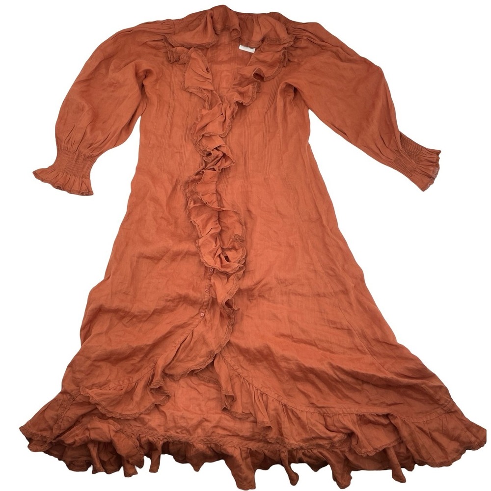DÔEN Dress Ruffle Front Button Maxi Large Rust Good